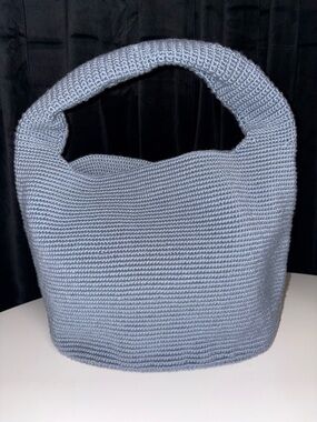 Soraya Hennessy Handmade Crochet Tote Blue Gray Structured Minimalist Bag